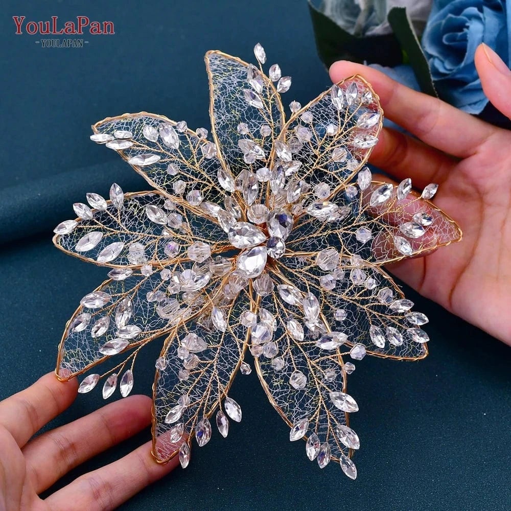 YouLaPan HP217 Popular Simulation Hollow Flower Women Hair Clips Party Hair Accessories Crystal Rhinestone Bridal Headpiece
