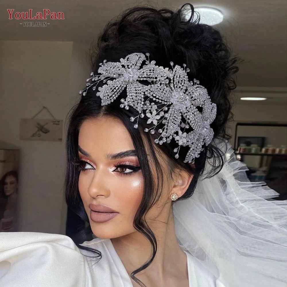YouLaPan HP252 Beautiful Bridal Hair Accessories Gold Silver Rhinestone 3 Flowers Hair Pieces Women Wedding Jewelry Headbands