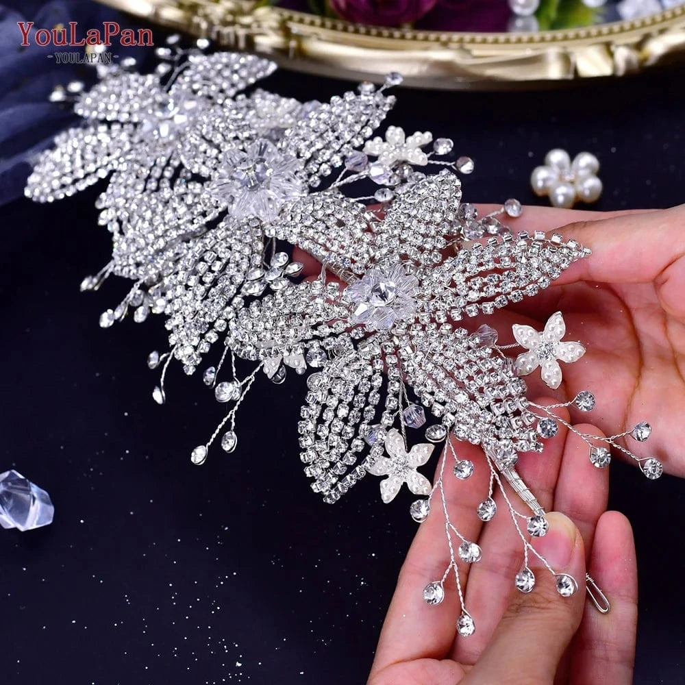 YouLaPan HP252 Beautiful Bridal Hair Accessories Gold Silver Rhinestone 3 Flowers Hair Pieces Women Wedding Jewelry Headbands