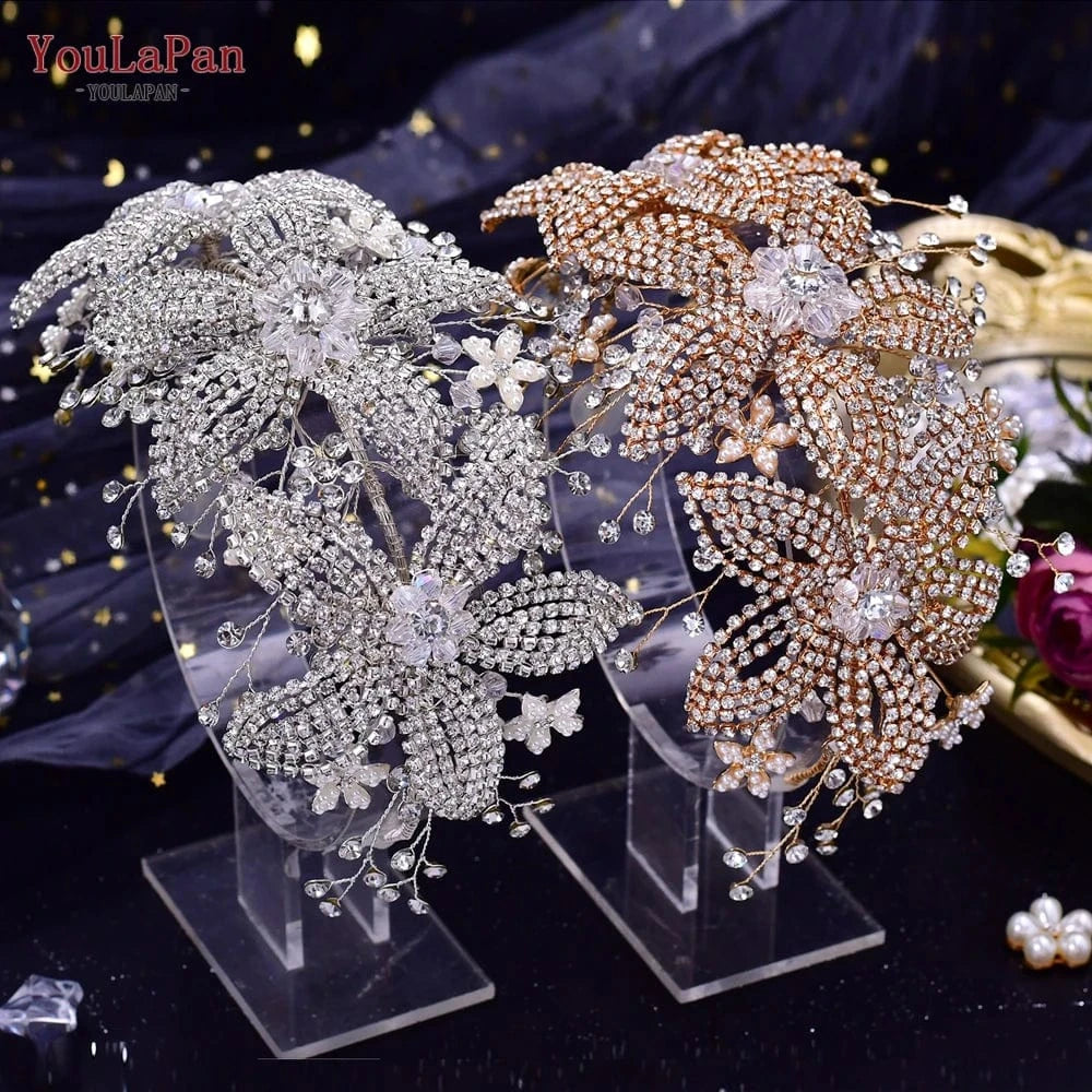 YouLaPan HP252 Beautiful Bridal Hair Accessories Gold Silver Rhinestone 3 Flowers Hair Pieces Women Wedding Jewelry Headbands