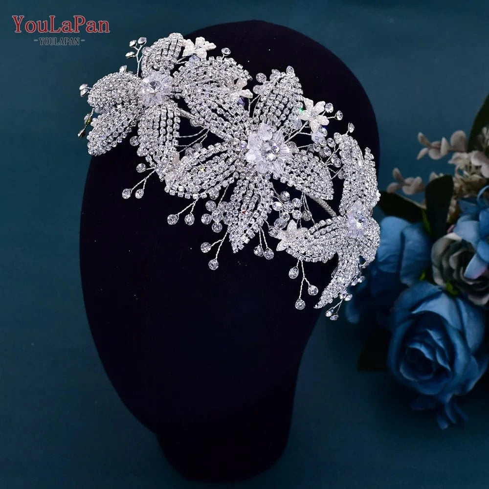 YouLaPan HP252 Beautiful Bridal Hair Accessories Gold Silver Rhinestone 3 Flowers Hair Pieces Women Wedding Jewelry Headbands