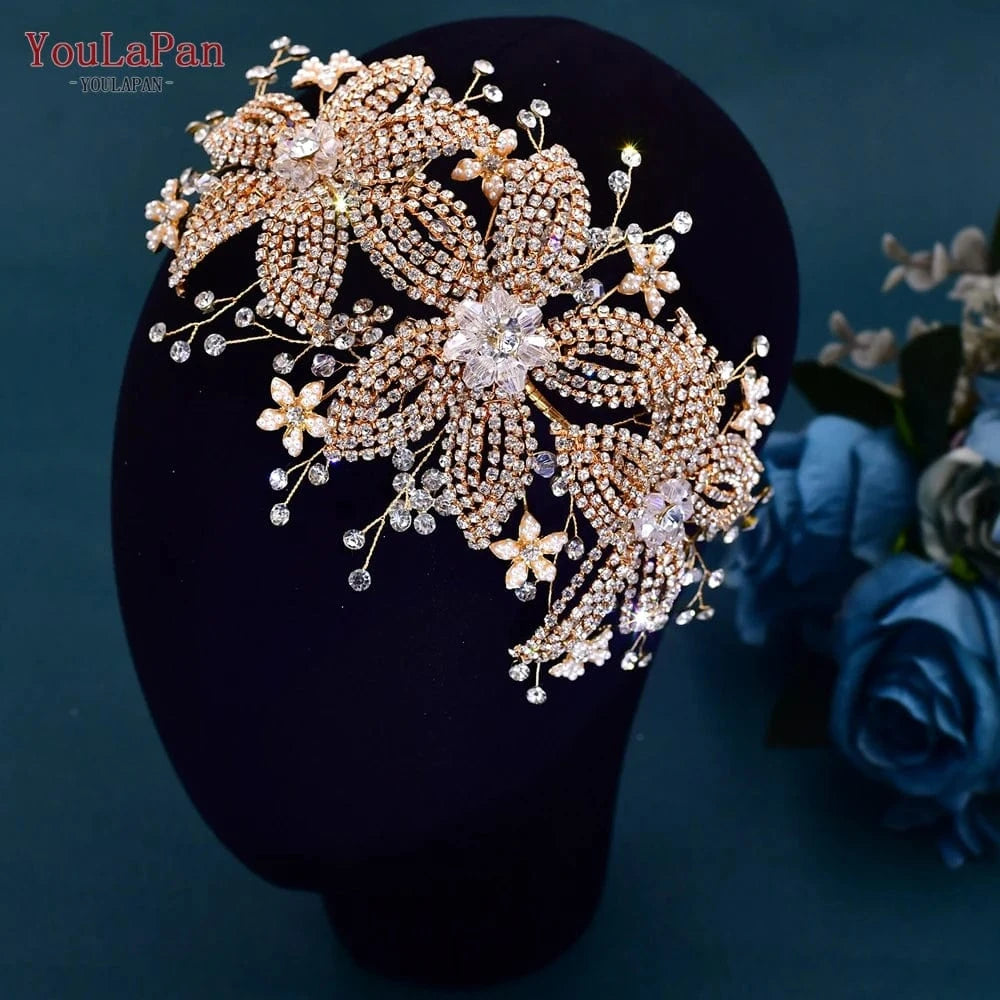 YouLaPan HP252 Beautiful Bridal Hair Accessories Gold Silver Rhinestone 3 Flowers Hair Pieces Women Wedding Jewelry Headbands