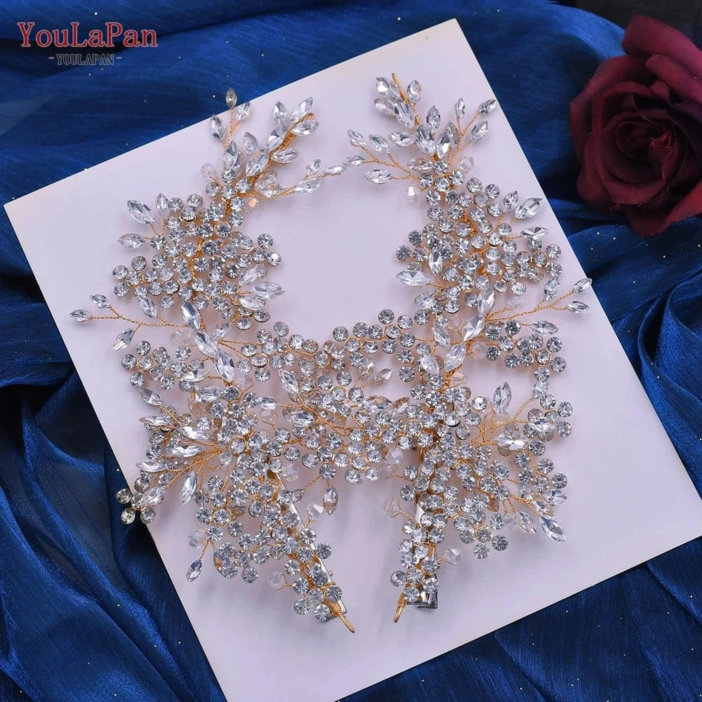 YouLaPan HP253 Sparkling Rhinestone Blossom Branch Hair Clip Gold Silver Headwear  Wedding Pageant Bridal Hair Accessories