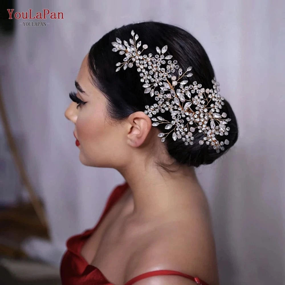 YouLaPan HP253 Sparkling Rhinestone Blossom Branch Hair Clip Gold Silver Headwear  Wedding Pageant Bridal Hair Accessories