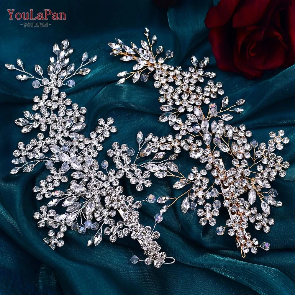 YouLaPan HP253 Sparkling Rhinestone Blossom Branch Hair Clip Gold Silver Headwear  Wedding Pageant Bridal Hair Accessories