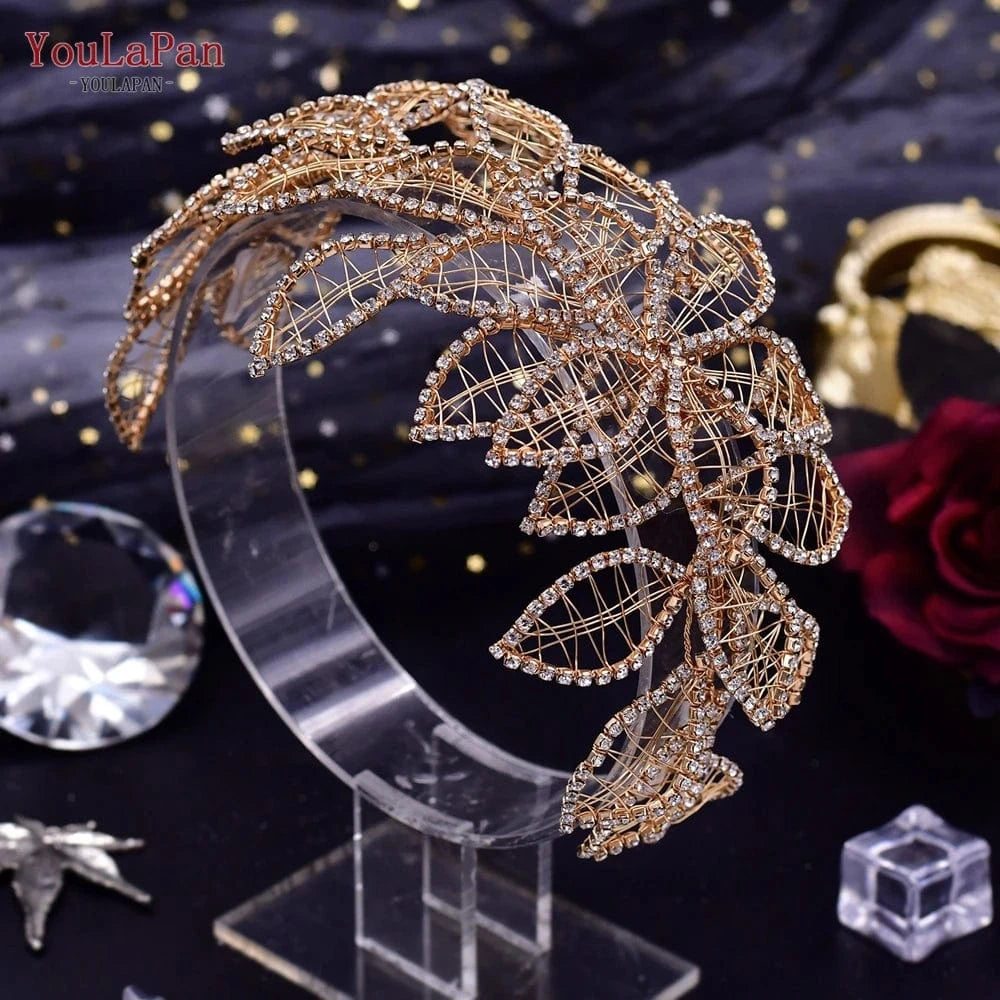 YouLaPan HP256-X Fashion Rhinestone Hollow Leaves Ladies Headpiece Stage Styling Headband Wedding Bridal Hair Accessories
