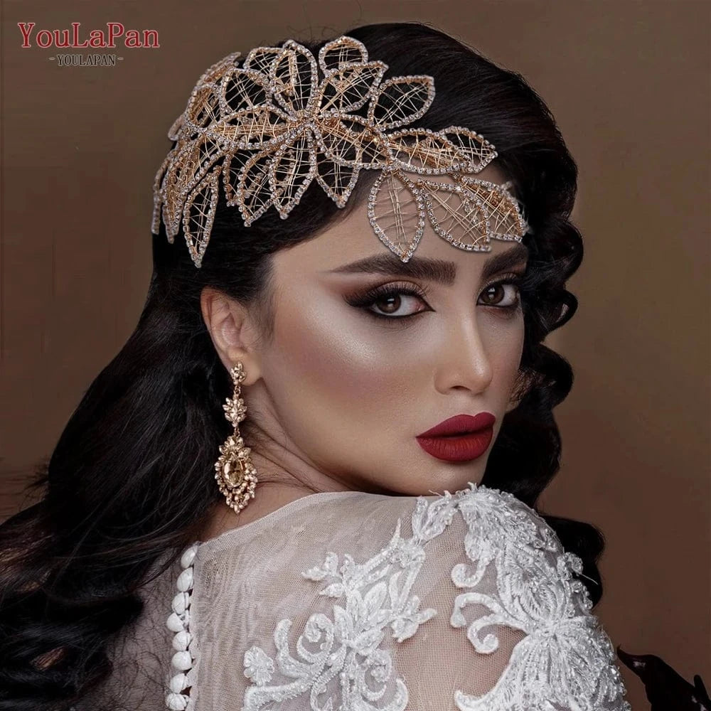 YouLaPan HP256-X Fashion Rhinestone Hollow Leaves Ladies Headpiece Stage Styling Headband Wedding Bridal Hair Accessories