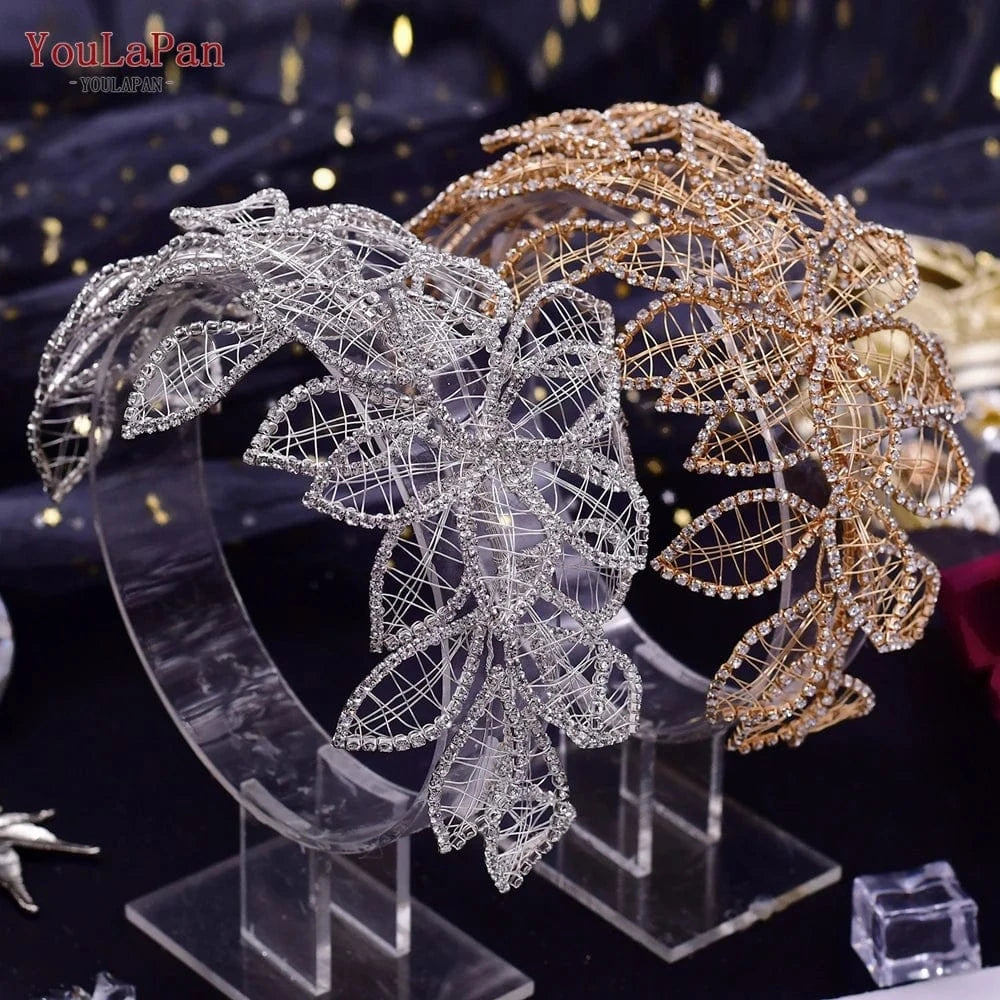 YouLaPan HP256-X Fashion Rhinestone Hollow Leaves Ladies Headpiece Stage Styling Headband Wedding Bridal Hair Accessories