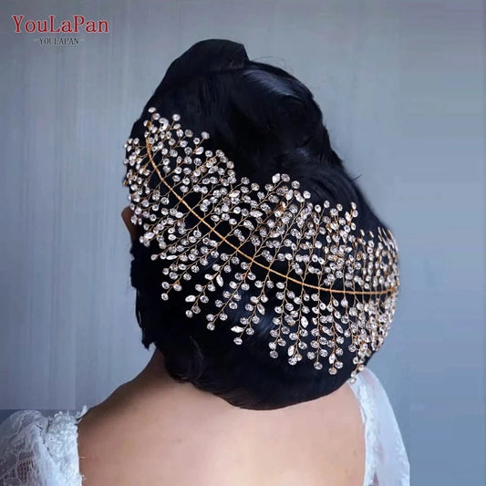 YouLaPan HP258 Fashion Women Party Hair Accessories Rhinestone Vines Adjustable Headband Wedding Bridal Gold Silver Headwear