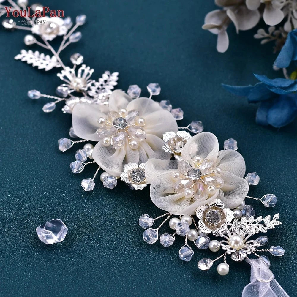 Youlapan HP275 Elegant Female Hair Accessories Headband Wedding Headdress Set Bridal Hair Band Alloy and Crystal Flowers Polybag
