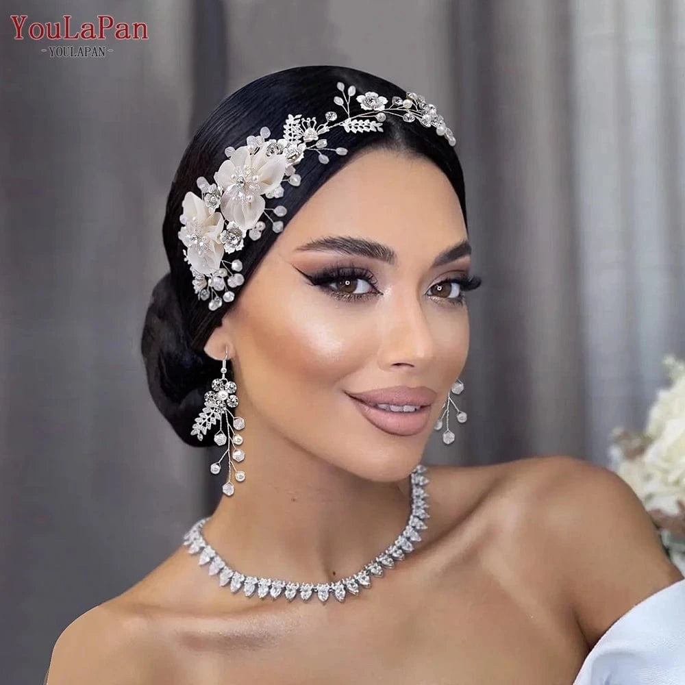 Youlapan HP275 Elegant Female Hair Accessories Headband Wedding Headdress Set Bridal Hair Band Alloy and Crystal Flowers Polybag