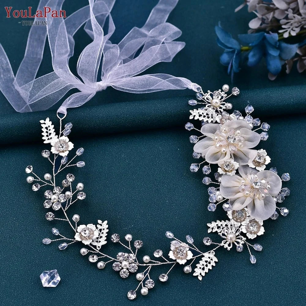 Youlapan HP275 Elegant Female Hair Accessories Headband Wedding Headdress Set Bridal Hair Band Alloy and Crystal Flowers Polybag