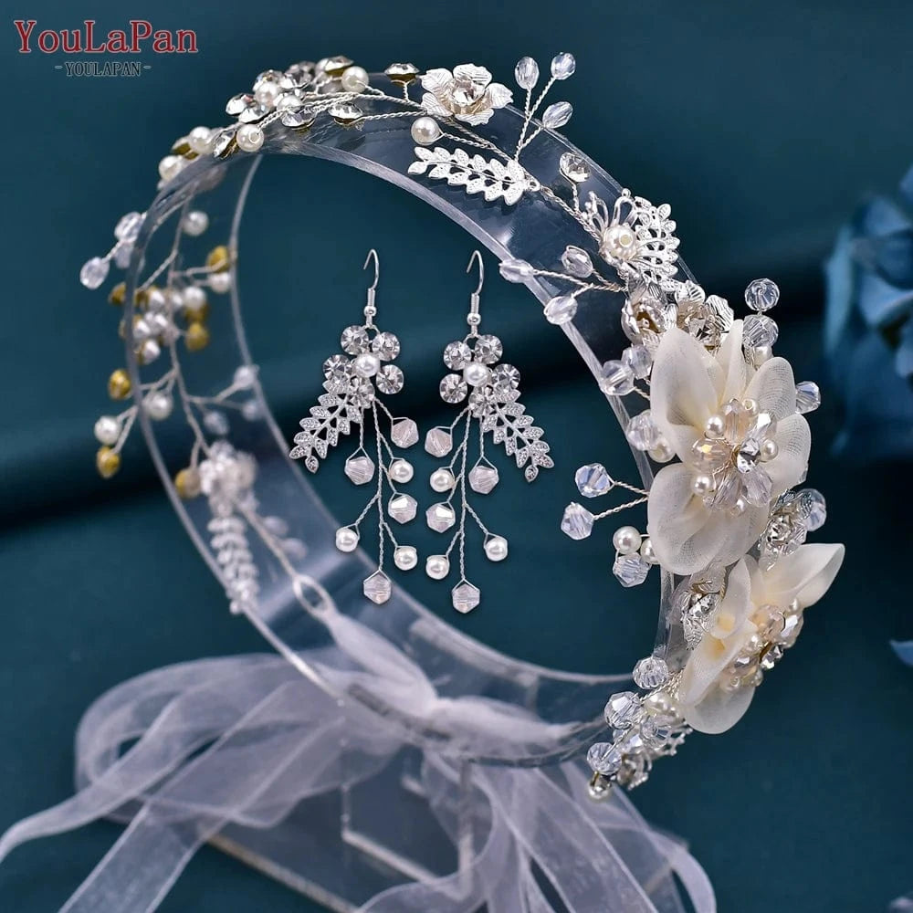 Youlapan HP275 Elegant Female Hair Accessories Headband Wedding Headdress Set Bridal Hair Band Alloy and Crystal Flowers Polybag