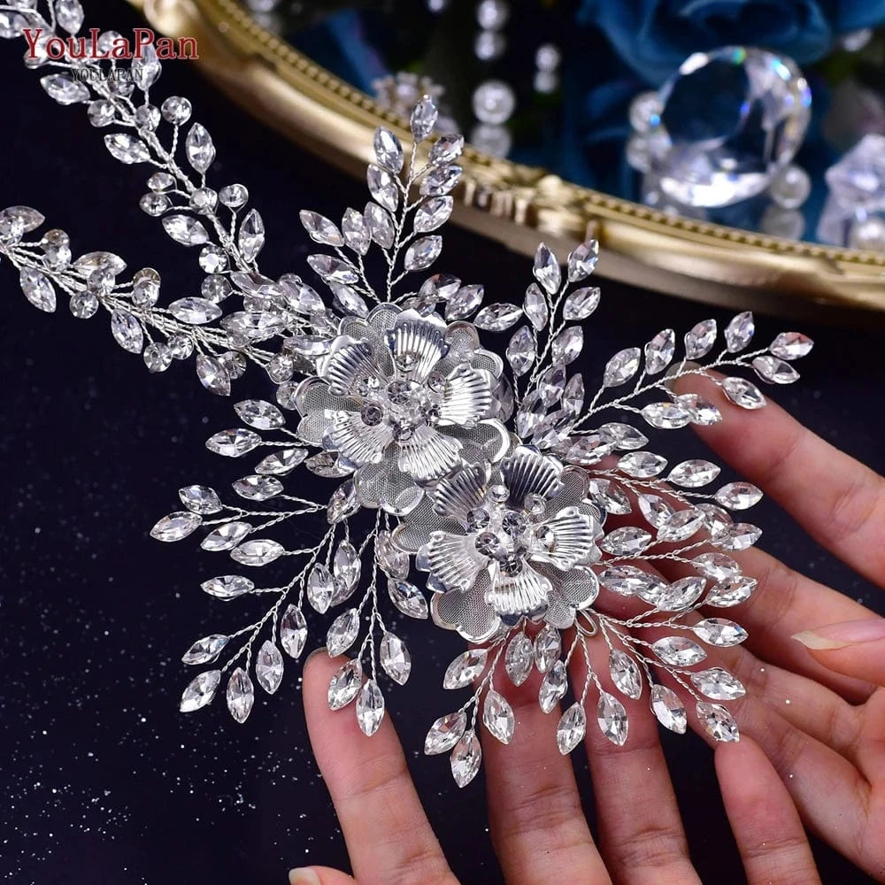 YouLaPan HP284 Fashion Alloy Flower Woman Headwear Beauty Pageant Wedding Hair Band Sparkling Rhinestone Bridal Headband