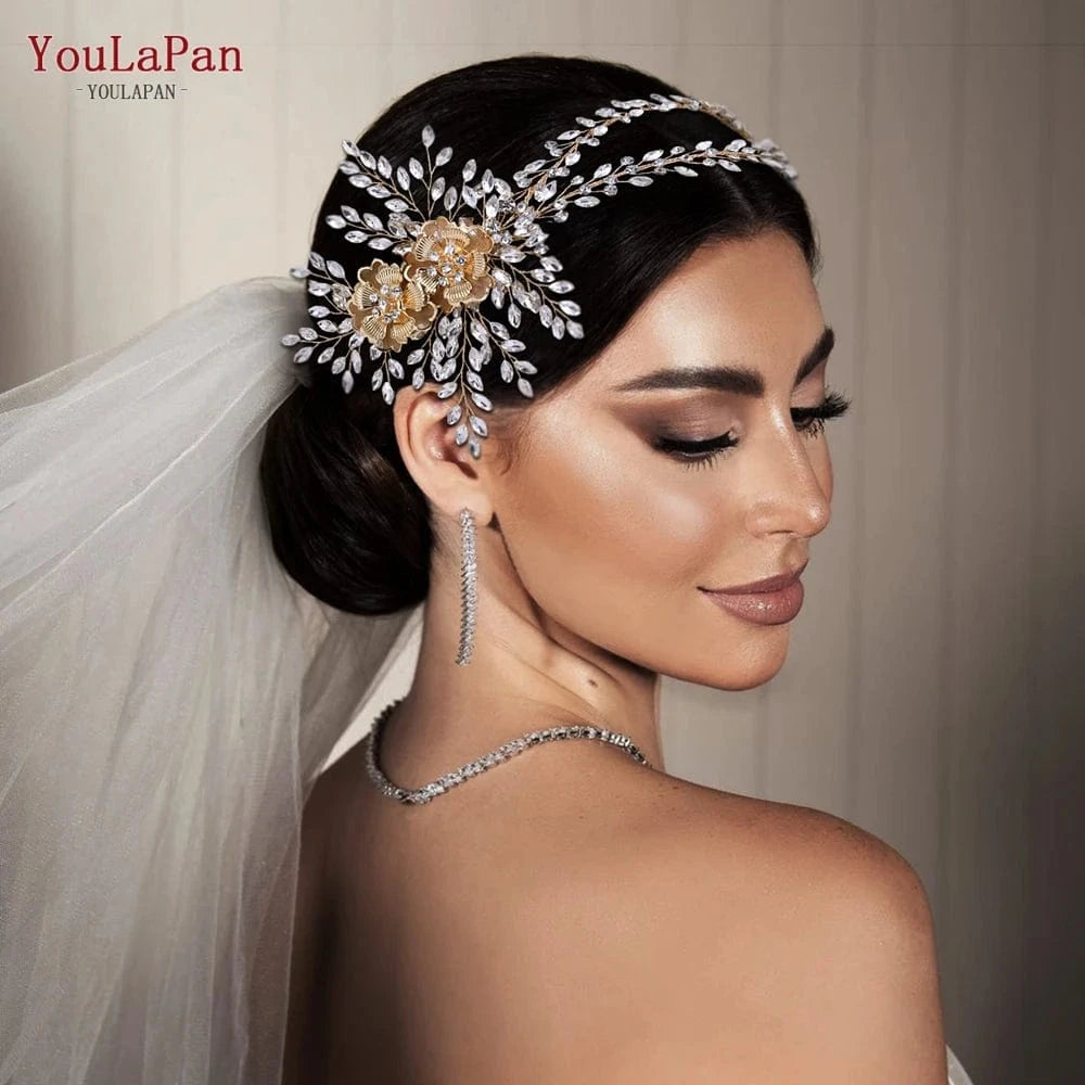 YouLaPan HP284 Fashion Alloy Flower Woman Headwear Beauty Pageant Wedding Hair Band Sparkling Rhinestone Bridal Headband
