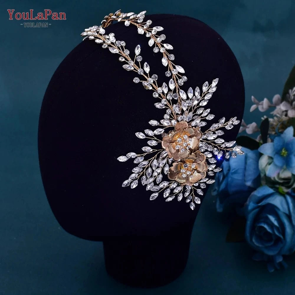 YouLaPan HP284 Fashion Alloy Flower Woman Headwear Beauty Pageant Wedding Hair Band Sparkling Rhinestone Bridal Headband