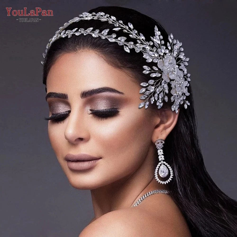 YouLaPan HP284 Fashion Alloy Flower Woman Headwear Beauty Pageant Wedding Hair Band Sparkling Rhinestone Bridal Headband