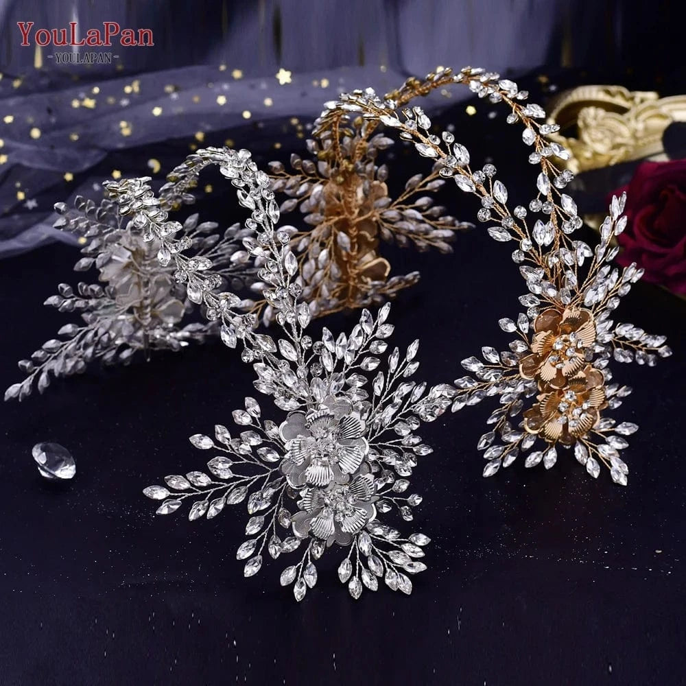 YouLaPan HP284 Fashion Alloy Flower Woman Headwear Beauty Pageant Wedding Hair Band Sparkling Rhinestone Bridal Headband