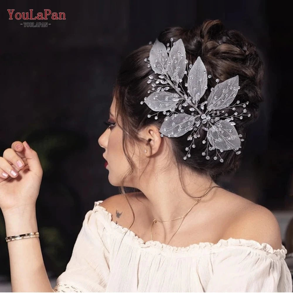 YouLaPan HP285 Elegant Silver Rhinestone Women's Hair Accessories Alloy Leaves Wedding Hair Piece Bridal Headband
