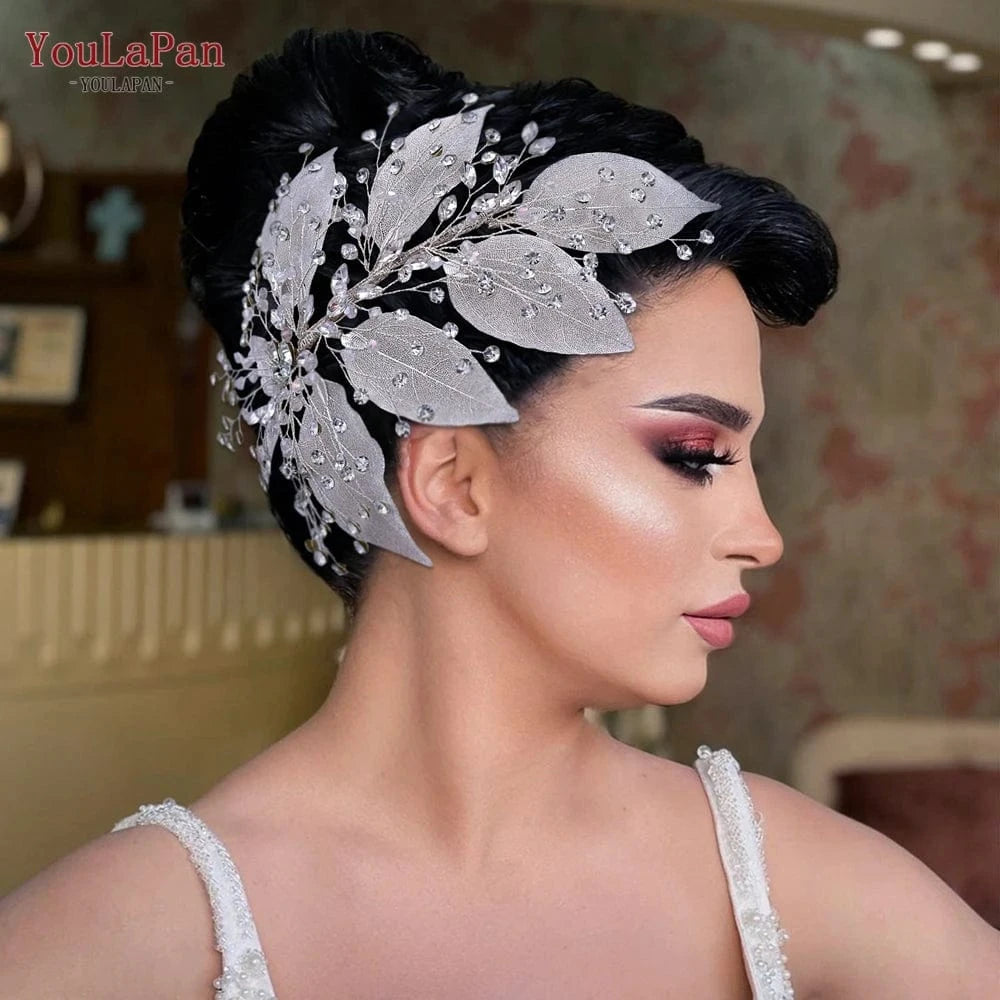 YouLaPan HP285 Elegant Silver Rhinestone Women's Hair Accessories Alloy Leaves Wedding Hair Piece Bridal Headband