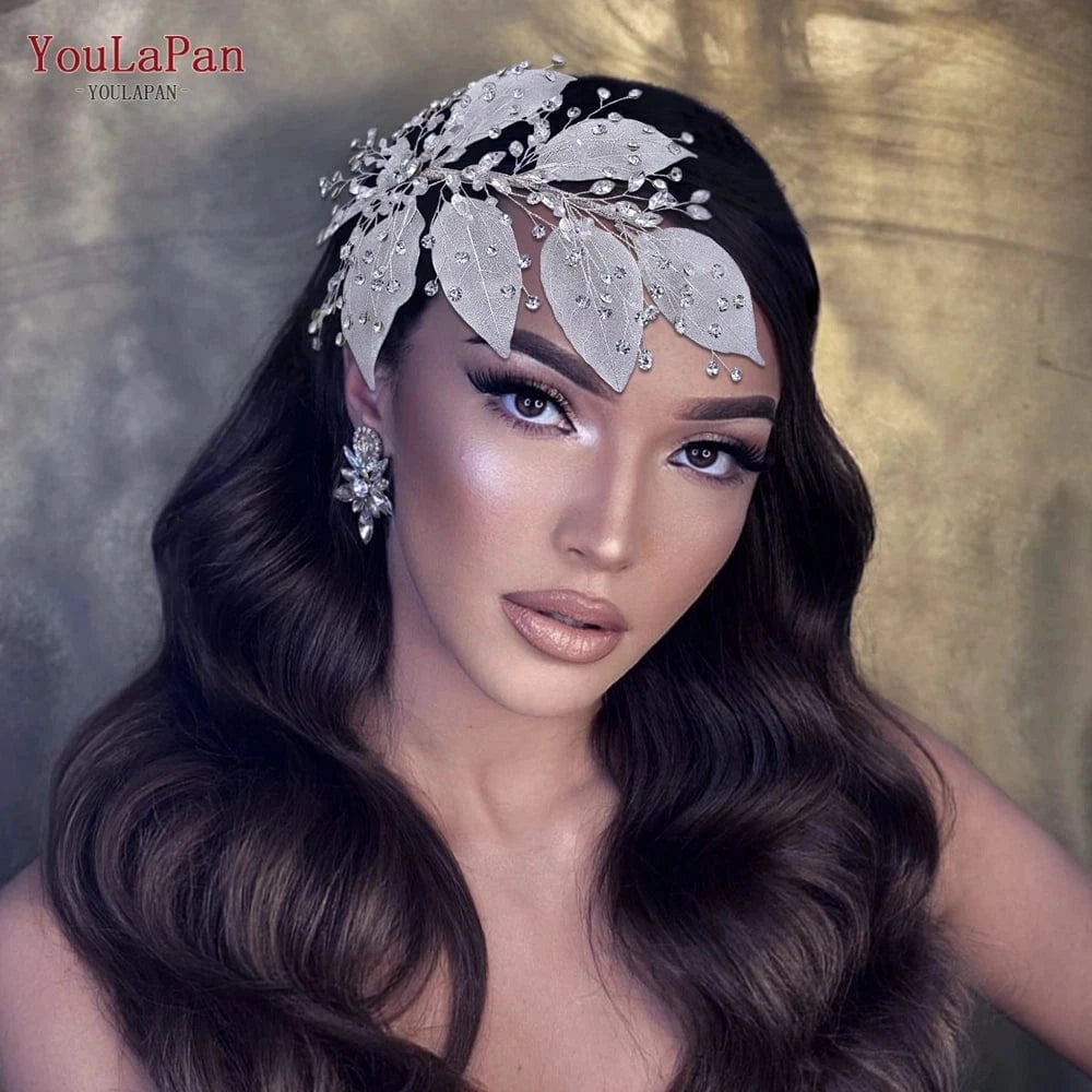 YouLaPan HP285 Elegant Silver Rhinestone Women's Hair Accessories Alloy Leaves Wedding Hair Piece Bridal Headband