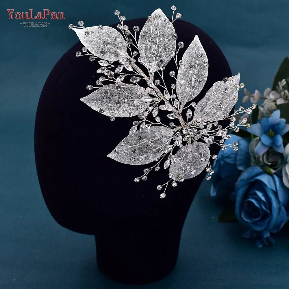 YouLaPan HP285 Elegant Silver Rhinestone Women's Hair Accessories Alloy Leaves Wedding Hair Piece Bridal Headband