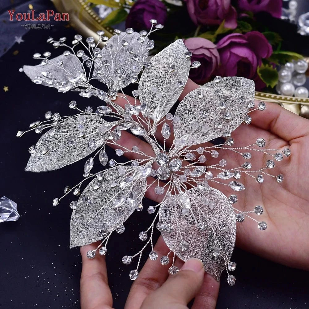 YouLaPan HP285 Elegant Silver Rhinestone Women's Hair Accessories Alloy Leaves Wedding Hair Piece Bridal Headband