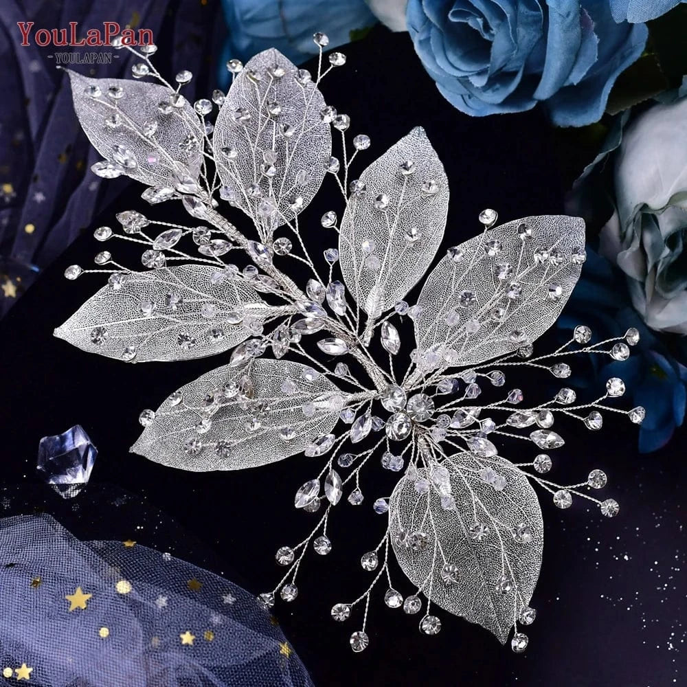 YouLaPan HP285 Elegant Silver Rhinestone Women's Hair Accessories Alloy Leaves Wedding Hair Piece Bridal Headband