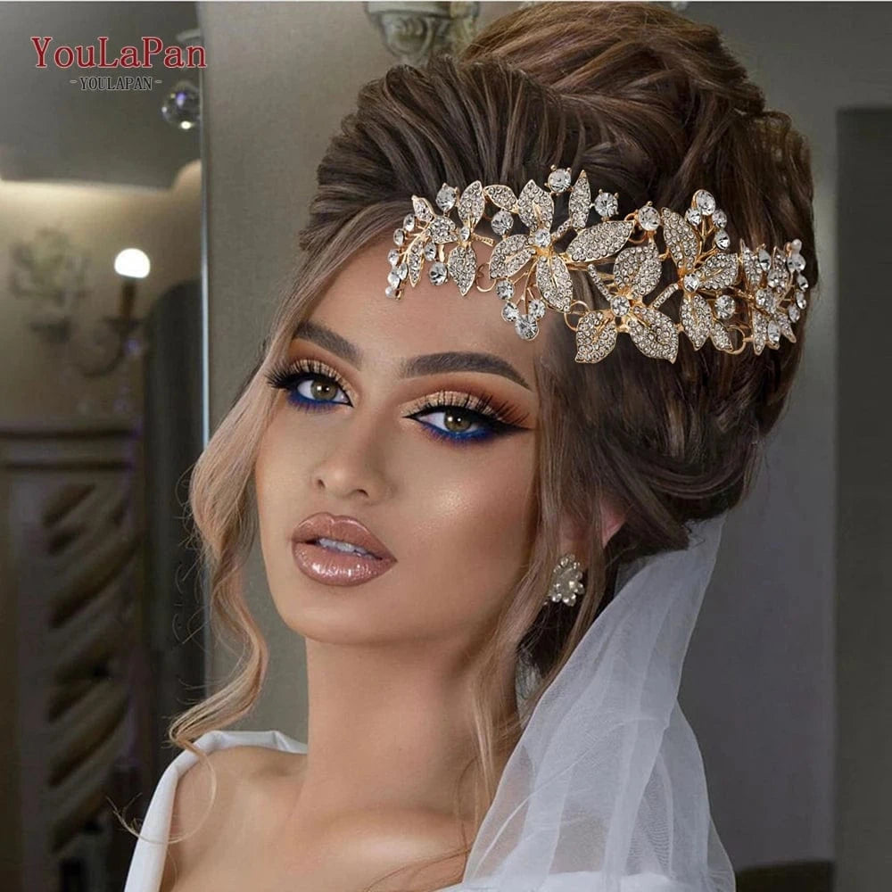 YouLaPan HP301 Multicolor Alloy Flower Hair Comb Party Hair Accessories Shiny Rhinestone Silver Gold Bridal Hairpiece
