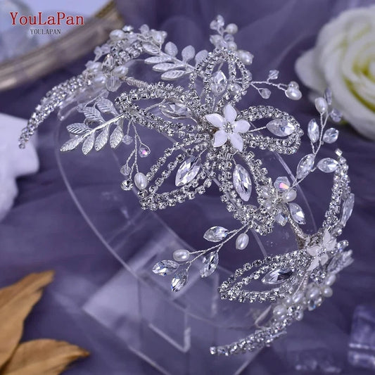 YouLaPan HP305 Wholesale Price Bridal Hair Accessories Handmade Gold Silver Leaf Rhinestone Flower Hair Pieces Wedding Headbands