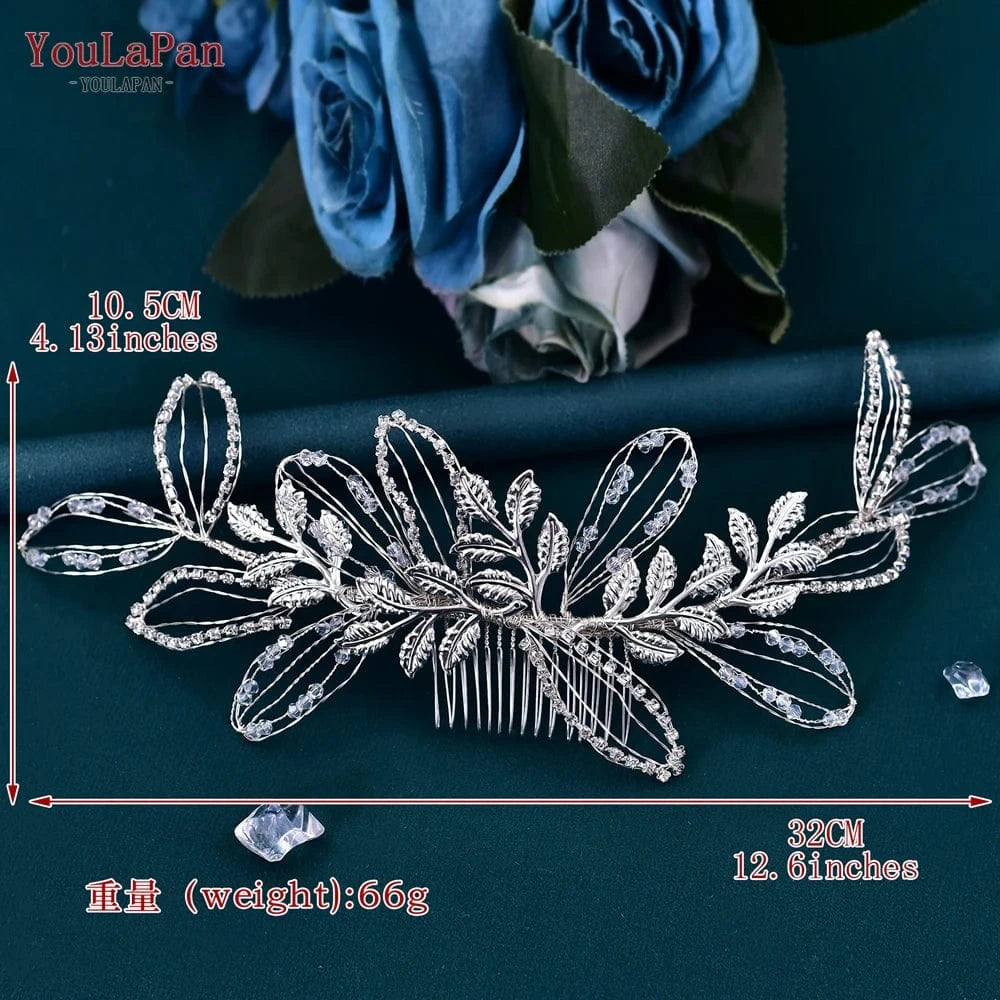 YouLaPan HP316 Under $5 Long Woman Hair Slice Gold Silver Alloy Leaves Side Comb Bridal Wedding Hair Accessories