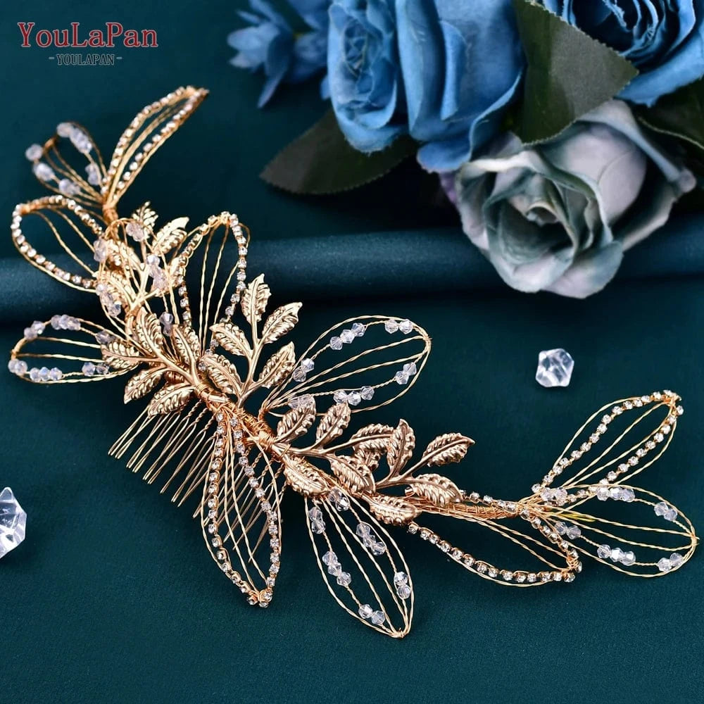 YouLaPan HP316 Under $5 Long Woman Hair Slice Gold Silver Alloy Leaves Side Comb Bridal Wedding Hair Accessories