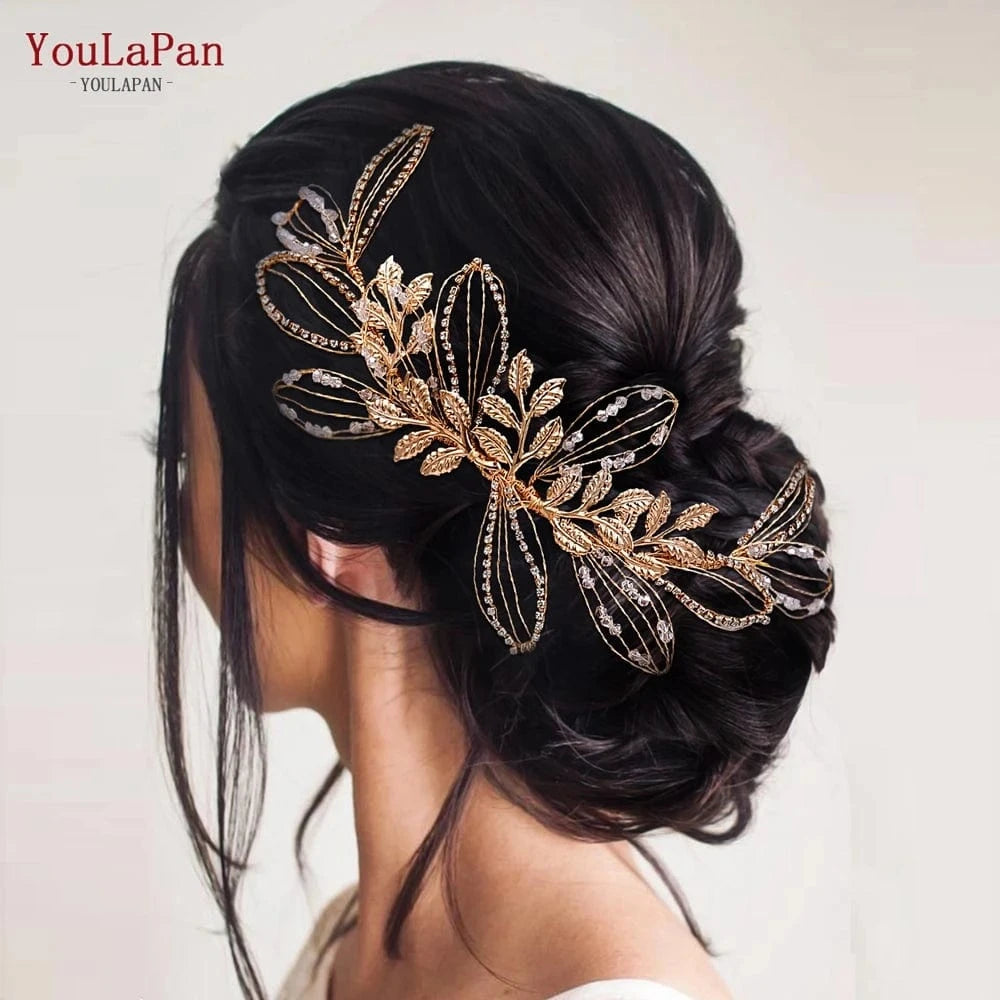 YouLaPan HP316 Under $5 Long Woman Hair Slice Gold Silver Alloy Leaves Side Comb Bridal Wedding Hair Accessories