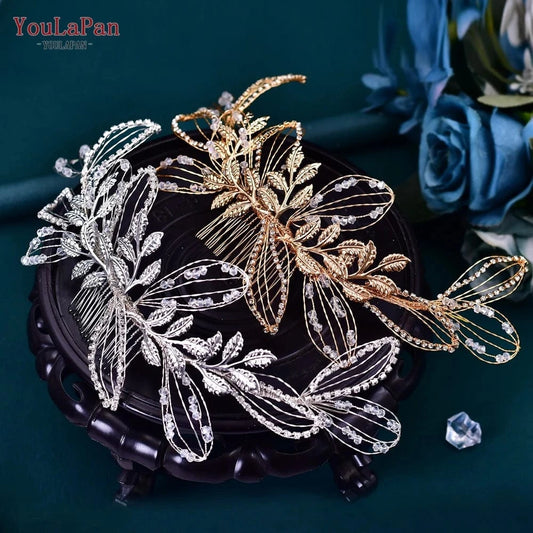 YouLaPan HP316 Under $5 Long Woman Hair Slice Gold Silver Alloy Leaves Side Comb Bridal Wedding Hair Accessories