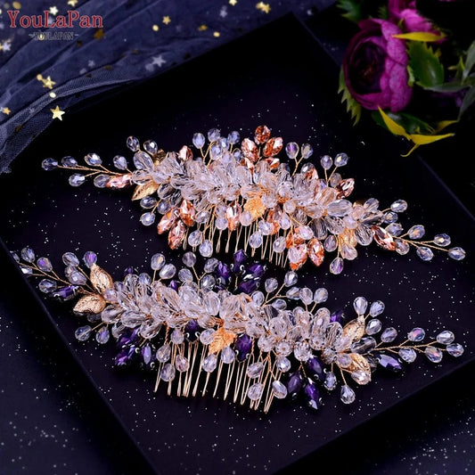 YouLaPan HP317 Hot Selling Bridal Hair Accessories Wholesale Bridal Women's Crystal Rhinestone Pink Purple Hair Comb