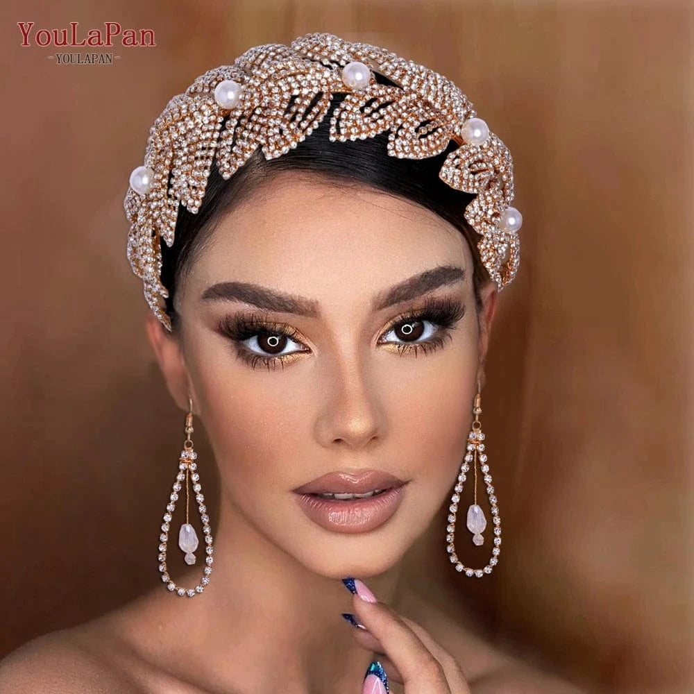 YouLaPan HP366 Diamond Pearl Hair Piece Crown Ladies Hair Jewelry Luxury Party Wedding Headband Bridal Headdress