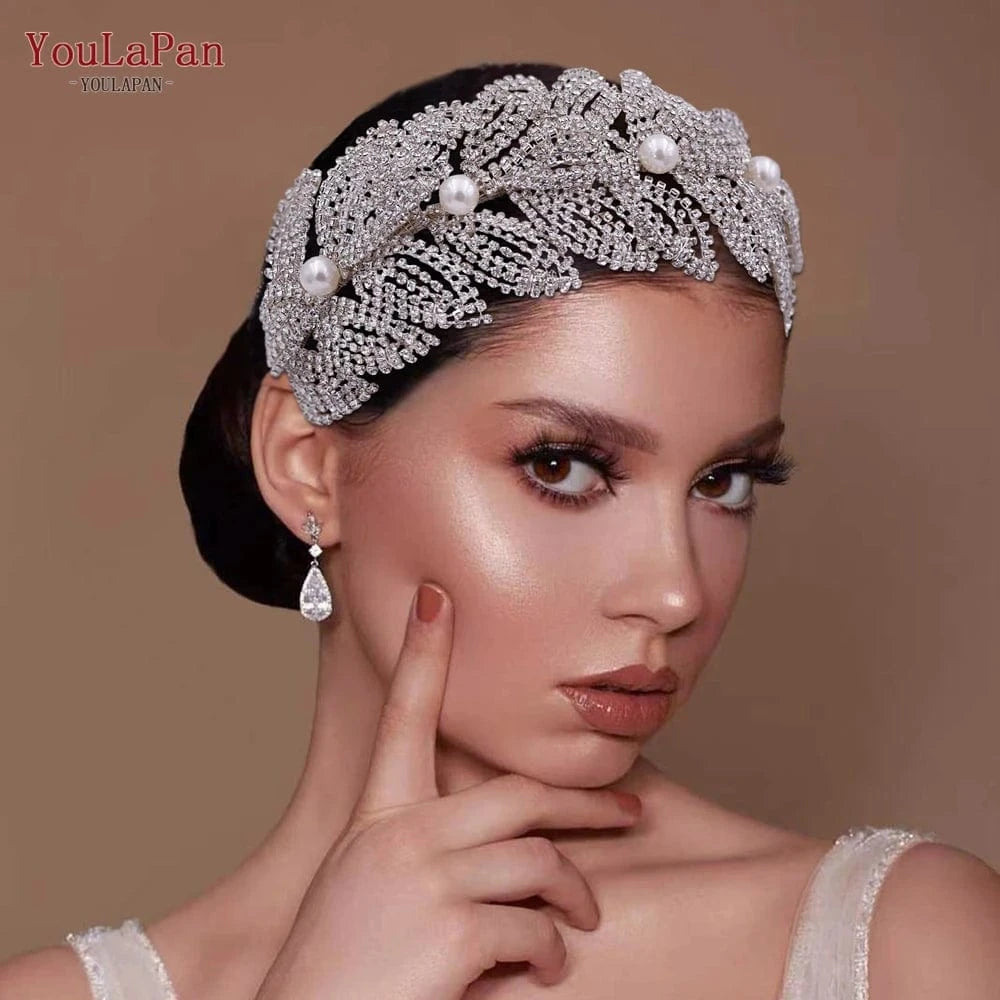YouLaPan HP366 Diamond Pearl Hair Piece Crown Ladies Hair Jewelry Luxury Party Wedding Headband Bridal Headdress
