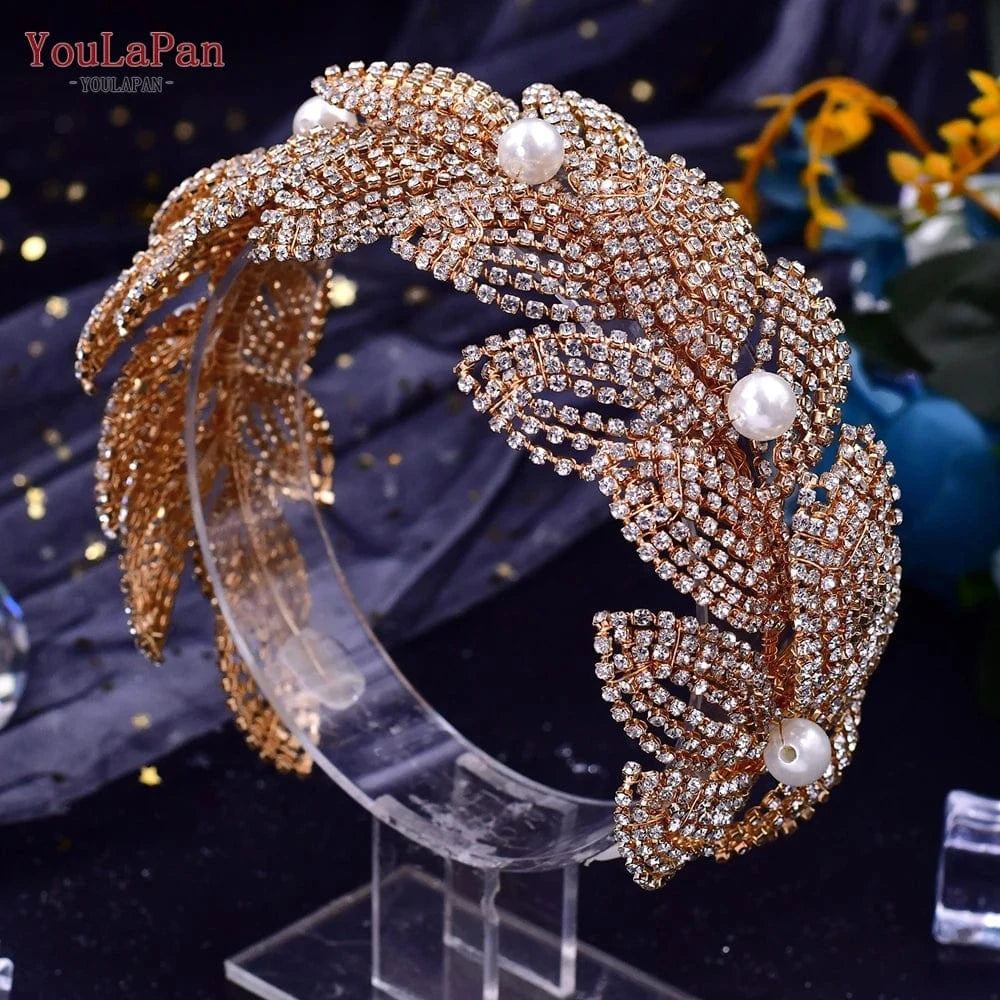 YouLaPan HP366 Diamond Pearl Hair Piece Crown Ladies Hair Jewelry Luxury Party Wedding Headband Bridal Headdress