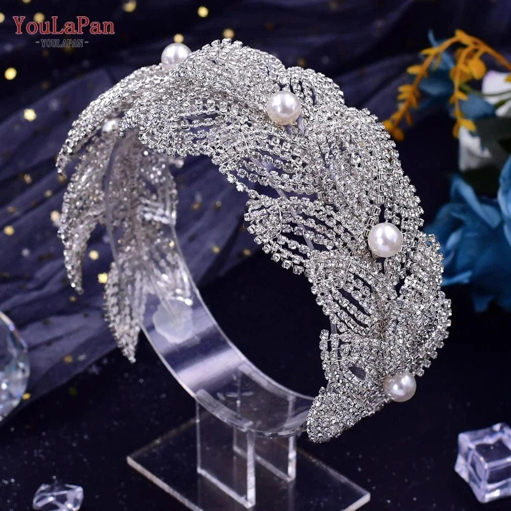 YouLaPan HP366 Diamond Pearl Hair Piece Crown Ladies Hair Jewelry Luxury Party Wedding Headband Bridal Headdress