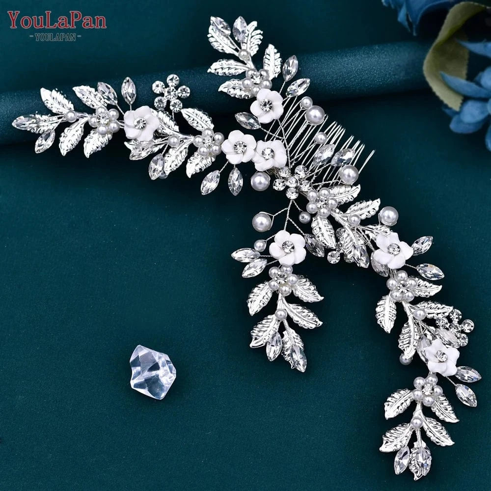 Youlapan HP368 Beautiful Bridal Hair Accessories Alloy Leaf Pearl Woman Hair Comb Gold And Silver Bridal Hair Pieces