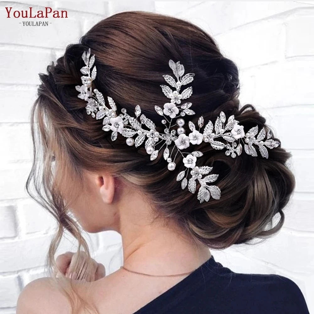 Youlapan HP368 Beautiful Bridal Hair Accessories Alloy Leaf Pearl Woman Hair Comb Gold And Silver Bridal Hair Pieces