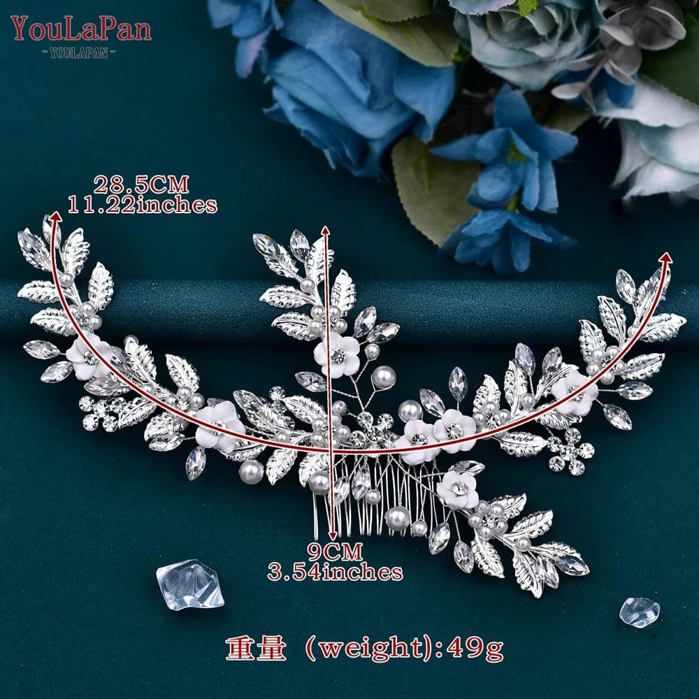 Youlapan HP368 Beautiful Bridal Hair Accessories Alloy Leaf Pearl Woman Hair Comb Gold And Silver Bridal Hair Pieces