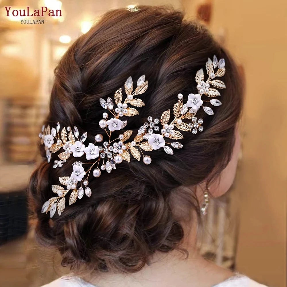 Youlapan HP368 Beautiful Bridal Hair Accessories Alloy Leaf Pearl Woman Hair Comb Gold And Silver Bridal Hair Pieces