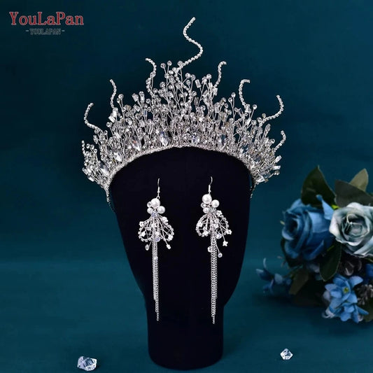 YouLaPan HP369 Silver Rhinestone Pearl Hair Accessories Shiny Glamour Prom Queen Pageant Crown Bridal Wedding Tiara