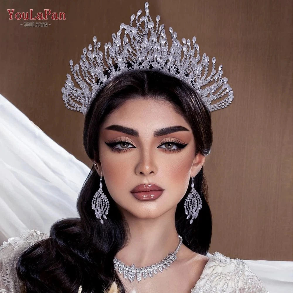 YouLaPan HP374 Luxurious Shiny Rhinestone Headband Earring Set Wedding Accessories Women Pageant Crown Bridal Tiara