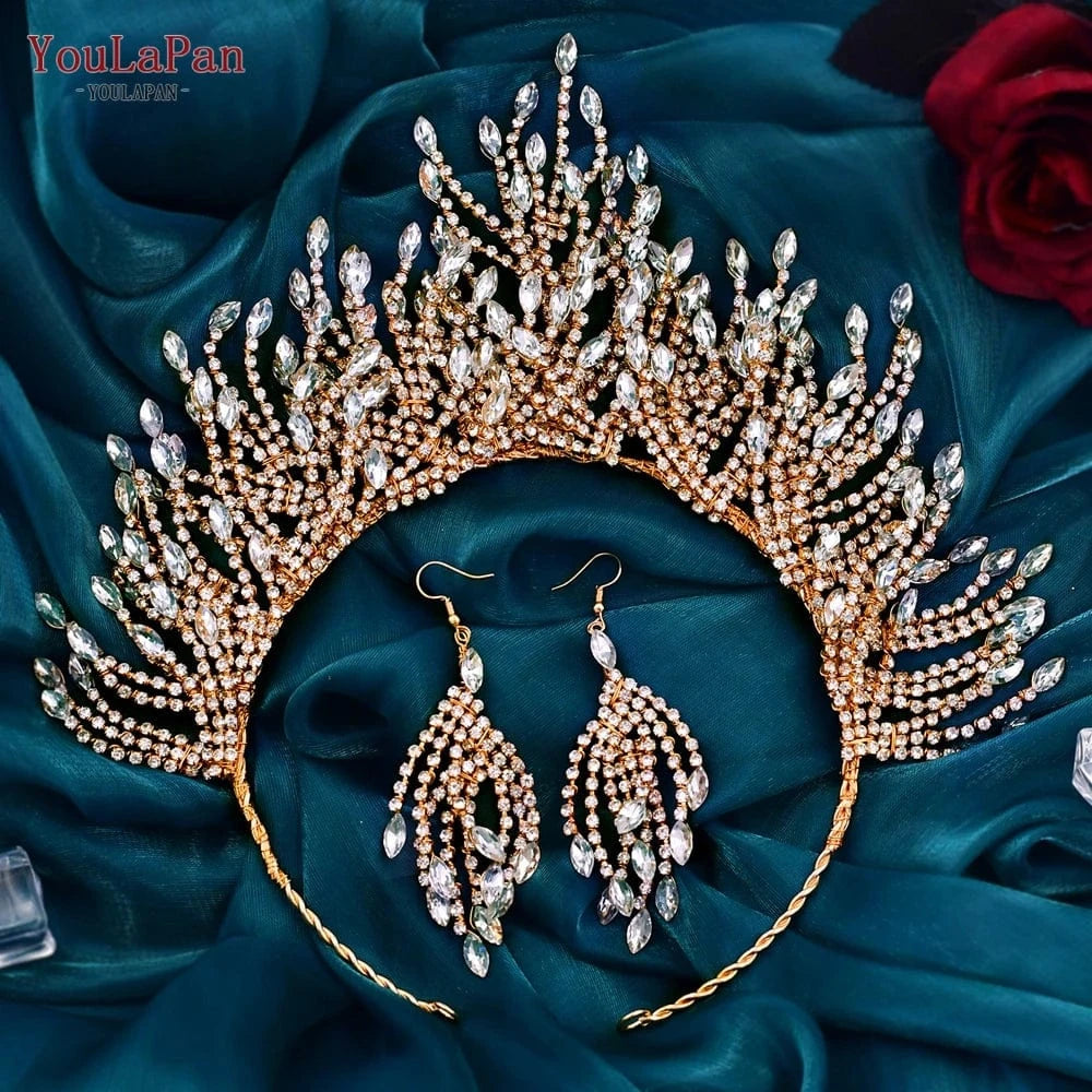 YouLaPan HP374 Luxurious Shiny Rhinestone Headband Earring Set Wedding Accessories Women Pageant Crown Bridal Tiara
