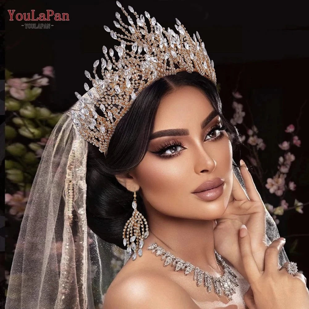 YouLaPan HP374 Luxurious Shiny Rhinestone Headband Earring Set Wedding Accessories Women Pageant Crown Bridal Tiara