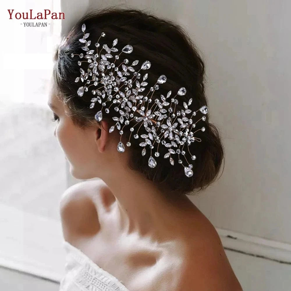 Youlapan HP379-S Pair of Handmade Rhinestone Flower Hair Combs Shiny Pageant Wedding Side Hair Accessories Bridal Hairpieces