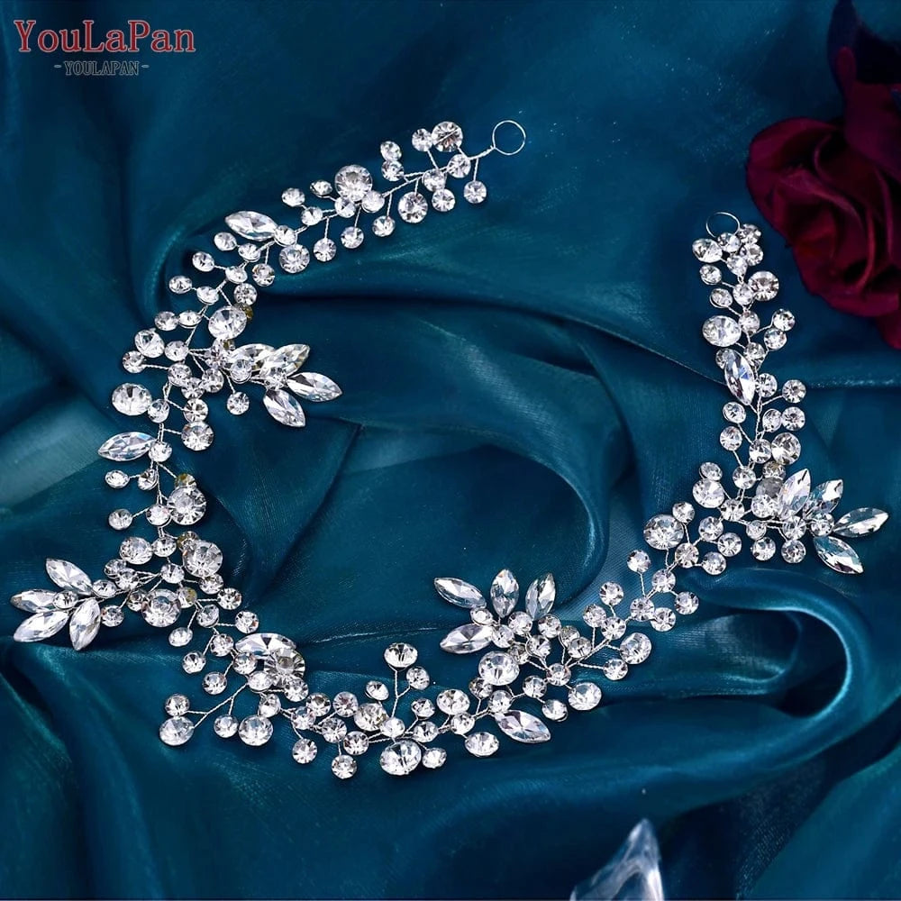 YouLaPan HP390/HP259 Women Banquet Hair Accessories Set  Luxury Wedding Headband Bridal  Rhinestones Hair Vines