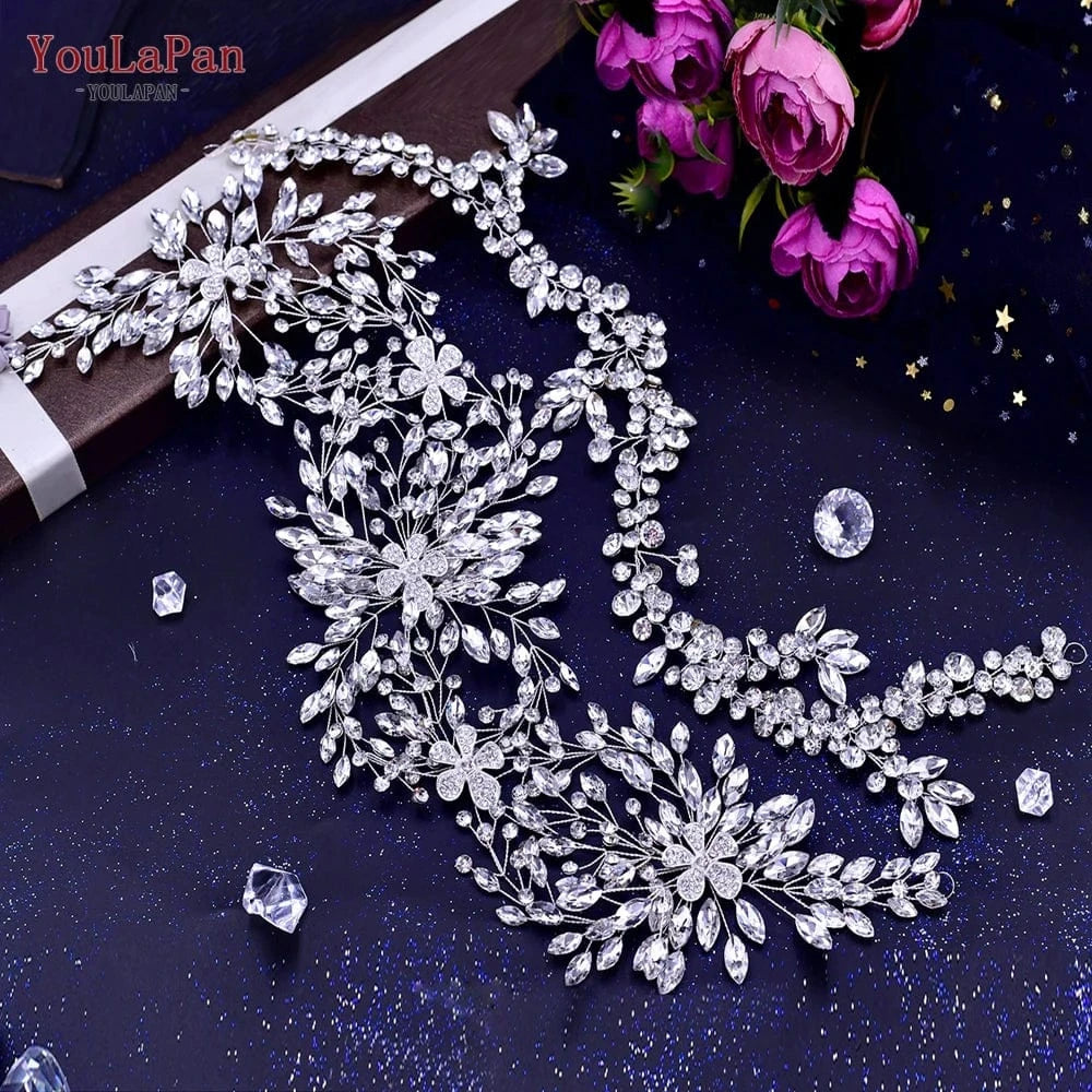 YouLaPan HP390/HP259 Women Banquet Hair Accessories Set  Luxury Wedding Headband Bridal  Rhinestones Hair Vines